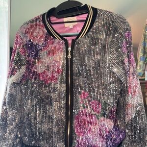 Sandro Floral Sequin Bomber Jacket